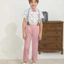 DISAUR Boys Suits 3 Pieces Formal Dress Shirt with Bowtie+Suspender Pants Boy Gentleman Outfits Set (Pink, 4-5T)