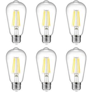 Ascher Vintage LED Edison Bulbs, 6W, Equivalent 60W, Non-Dimmable, High Brightness Warm White 2700K, ST58 Antique LED Filament Bulbs with 80+ CRI, E26 Medium Base, Clear Glass, Pack of 6