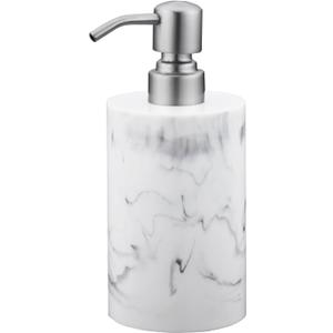 Hand Soap Dispenser White Marble for Bathroom Kitchen, 13.5oz Resin Bottle with Brushed Nickel Stainless Steel Pump, Cylindrical Bottle Countertop - for Liquid Soap, Lotion and Dish Soap