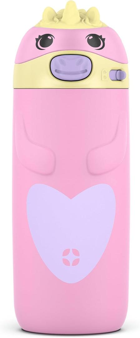 Ello Ellies 12oz Vacuum Insulated Stainless Steel Kids Water Bottle with Straw and Built-in Carrying Handle and Leak-Proof Locking Lid for School Backpack, Lunchbox and Outdoor Sports, Unicorn