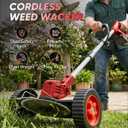 Saker 24V Cordless Weed Wacker, Electric Grass Trimmer Weed Eater with 2 Batteries, 3-in-1 Lightweight Brush Cutter/Lawn Mower/Edger with Wheels & 3 Types of Blades for Lawn, Garden & Yard Care(Red)