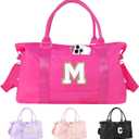 Dance Gym Duffel Bag for Teen Girls,Personalized Initial Travel Weekender Bag,Overnight Carry On Duffle for Women,Sports Travel Cheer Bag,Monogram Graduation Birthday Gifts for Tween Preppy(rosered-M)