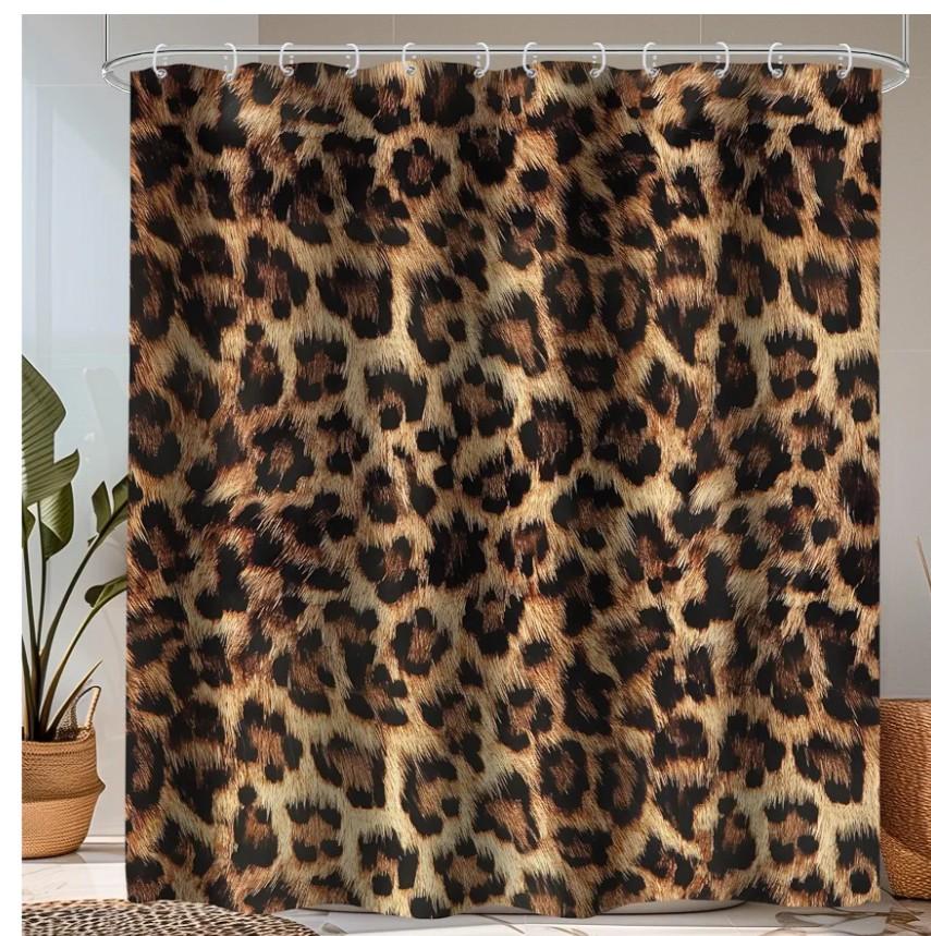 Leopard Print Shower Curtain 60Wx72H Inch Wild Safari Skin Pattern Powerful Cheetah Cat Panthera Black Brown Fur Wildlife Waterproof Bathroom Home Decor 12 Plastic Hooks