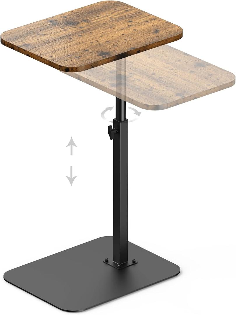 HzTinT TV Tray Side Table Sofa Tray for Couch Heavy Metal Base Swivel/Adjustable Height, Sofa Bed Bathroom Living Room, Study TV Tray C Shaped End Table Food Snack Trays for Eating Small Spaces (11.8*15.7 in, Brown)