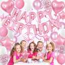 Pink Birthday Decorations, 3D Foil Pink Happy Birthday Balloon Banner with Star and Heart Balloons, Confetti Balloons, Hanging Swirls, for Girls Women Party Decorations