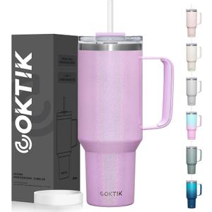 COKTIK 40 oz Tumbler With Handle and Straw Lid, Vacuum Insulated Travel Coffee Mug Stainless Steel Insulated Cup for Beverages, Leak-proof, Cupholder Friendly (Lavender Shimmer)