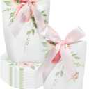 Liobelon 24 Pcs Small Floral Gift Boxes With Ribbons Wedding Favor Boxes Thank You Treat Boxes Flower Paper Candy Box for Gift Giving Tea Party Birthday Baby Shower Mothers Day (Pink)