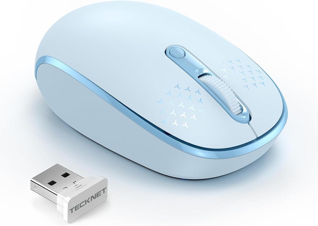 TECKNET Wireless Mouse, 2.4G Quiet Computer Mouse with USB Receiver, 4 Buttons Portable Cordless Mice for Chromebook, Laptop, PC, Mac, 800/1200/1600 DPI - Blue