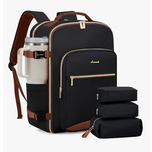 LOVEVOOK Travel Backpack for Women Men as Personal Item Flight Approved, 40L Luggage Carry On Backpack, 17.3inch Large Daypack Laptop Backpack Waterproof Outdoor Sports with 3 Packing Cubes, Black-Brown