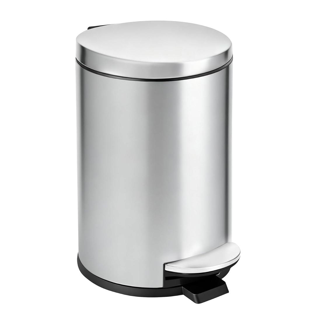 TIPGO Small Trash Can with Lid Soft Close, 4.5 Liters / 1.2 Gallon Bathroom Garbage Can, Mini Step Trash Bin, Stainless Steel Wastebasket for Bathroom, Bedroom, Office (Silver)