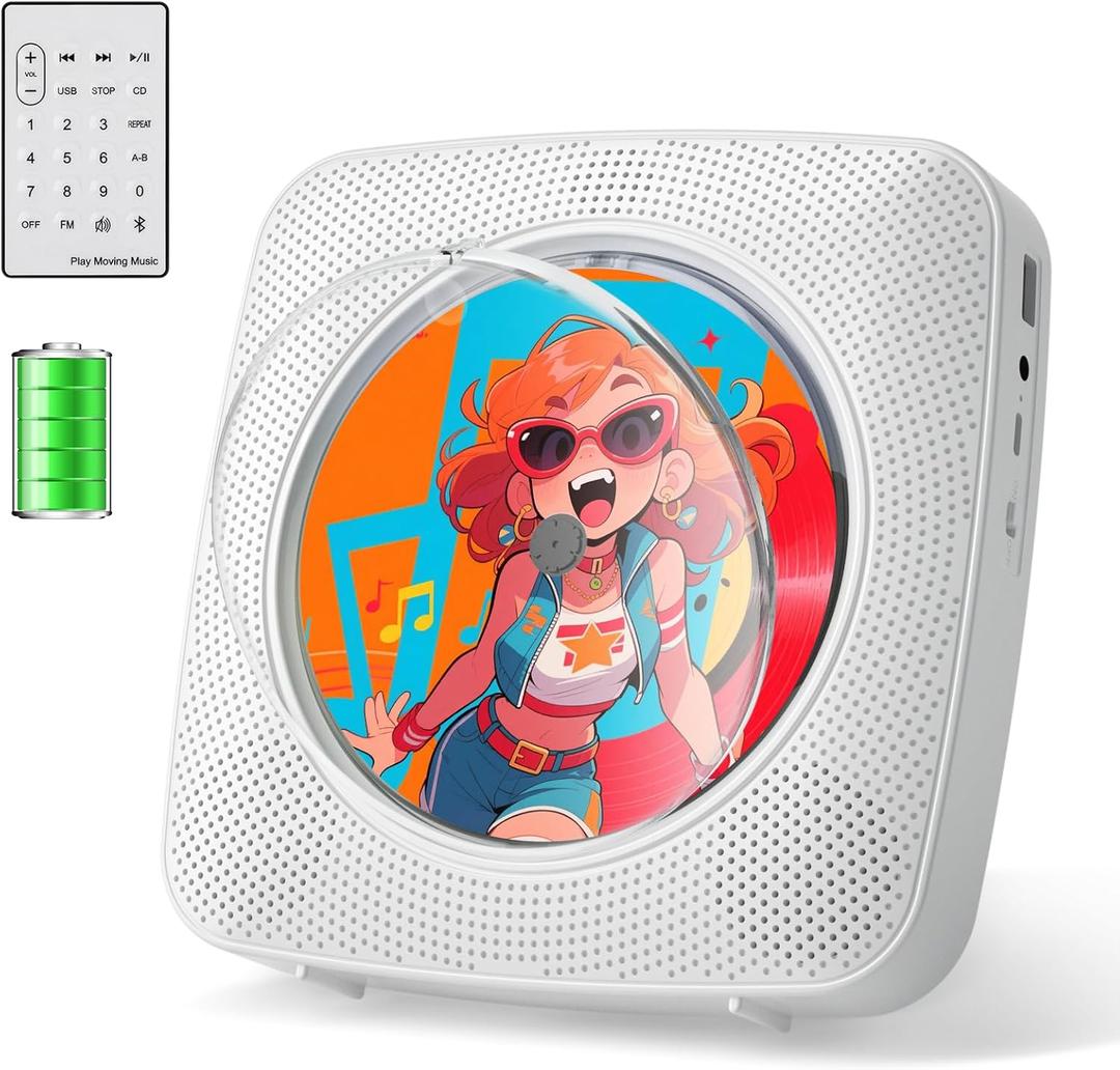 Gueray CD Player Portable Rechargeable: CD Players for Home Portable CD Player with Bluetooth & Dual Speakers 1800mAh with LCD Screen Display Boombox FM Radio USB Type-c MP3 Music Player (Light White)