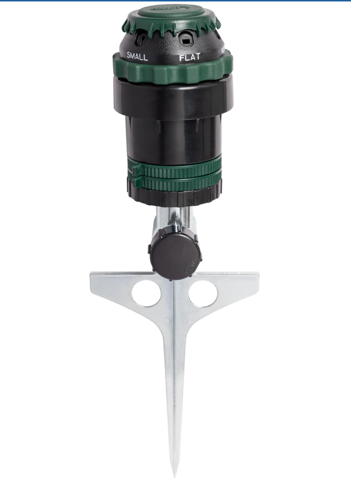 Orbit H2OSix GearDrive Sprinkler on Metal TSpike  Customizable Lawn Watering Coverage  MultiPattern Rotating Head with Adjustable Spray Range  Durable Outdoor Yard Irrigation Sprinkler  58573