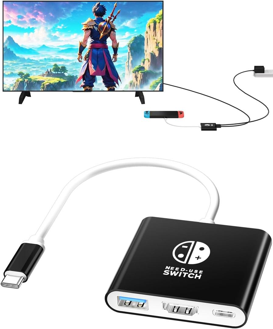 Switch Dock for Nintendo Switch & OLED, Switch Docking Station for TV, Nintendo Switch Base Accessories, Portable Switch Travel Dock, USB C to HDMI Adapter for Steam Deck/MacBook/Laptop, Black