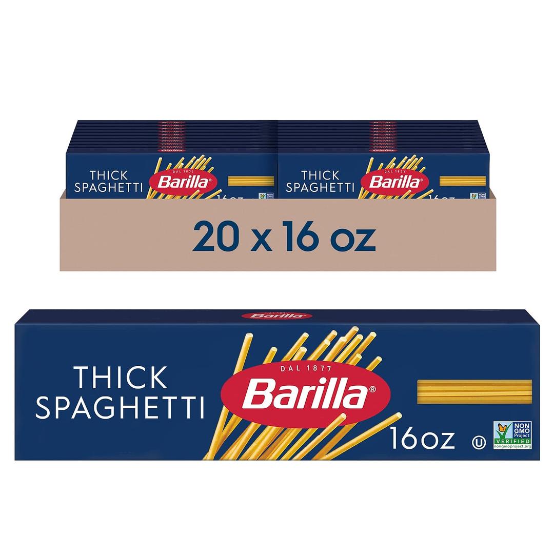 Barilla Thick Spaghetti Pasta, Non-GMO Kosher Pasta, 16oz. (20PK) (EXP 12/01/28)