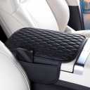 ESKONKE [Upgraded] Car Center Console Cover with 2 Storage Bags - Premium Nappa Leather Armrest Cover, Scratch & Wear Resistant, Waterproof Car Interior Accessories (Black)