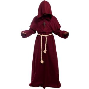 GOLDSTITCH Friar Medieval Hooded Monk Renaissance Priest Robe Costume Cosplay (Small, Burgundy)