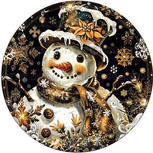 Round Metal Sign Snowman Winter Welcome Farmhouse Christmas Art Holiday Decor for Home Kitchen Bar Cafe Bedroom Office 12 * 12inch