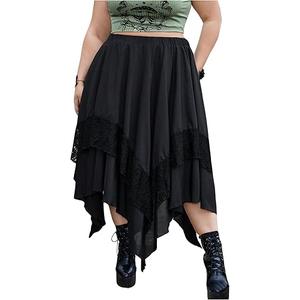 Verdusa Women's Plus Size Goth High Waist Skirts Flowy Lace Layered Long Renaissance Skirt 2XL