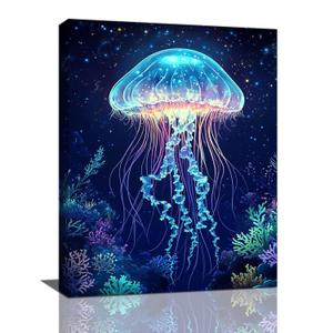 Ocean Jellyfish Wall Art Canvas Coral Fish Wall Decor Prints Framed Painting Underwater Pictures Gifts Artwork for Bathroom Living Dining 16"x24"