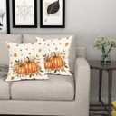 Fall Throw Pillow Covers 18x18 Inch Set of 2 Orange Autumn Pumpkin Decorative Outdoor Pillow Covers Thanksgiving Pillowcases Cotton Linen Cushion Covers for Couch Bedroom Home Decor