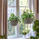 T4U Hanging Planters for Indoor Outdoor Plants 2 Pack - 12 Inch Grey Hanging Plant Basket with Drainage Hole, Round Hanging Flower Plant Pot for Garden Home Decor(Grey)
