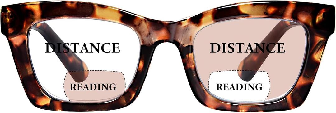 Bifocal Reading Glasses for Women Oversized Square Frame Clear Top Bifocal Readers for Women Blue Light Blocking Computer Readers with Spring Hinges (Brown Tortoise, 3.0)