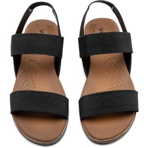 Veittes Women's Casual Flat Slide Sandals - Adjustable Elastic Strappy Double Bands Summer Flat Sandals, Size 11 (Black)