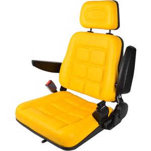 Universal Forklift Seat with Adjustable Backrest, PVC Tractor Seat with Self-rebounding Safety Belt, Yellow Lawn Mower Seat with Headrest Armrest for Excavator Dozer