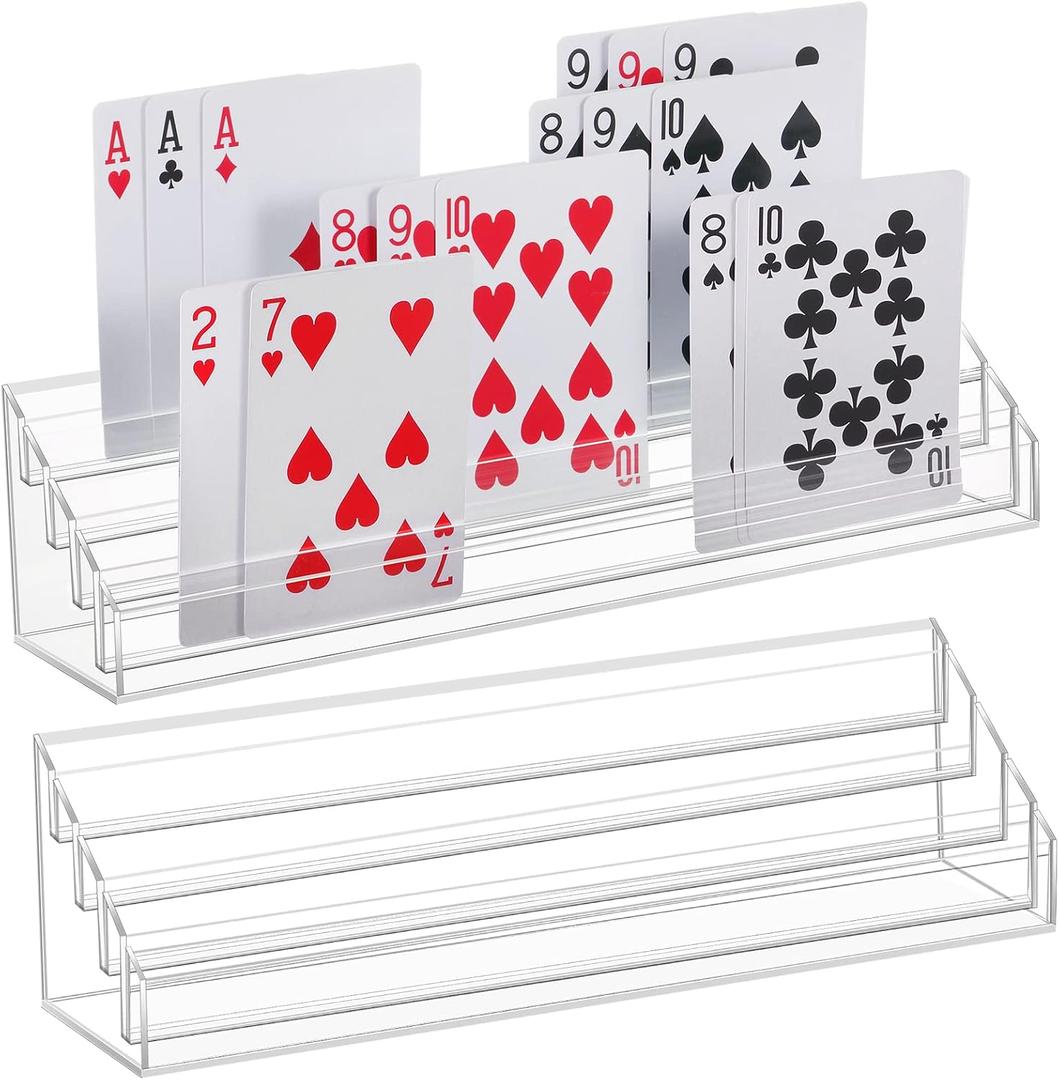 Yerliker 2 Pcs Playing Card Holders for Playing Cards, Acrylic Card Organizers, 4 Slots Tray Solid Game Stands Accessories for Seniors Adult Bridge, 10 x 2.3 x 2.3 Inch