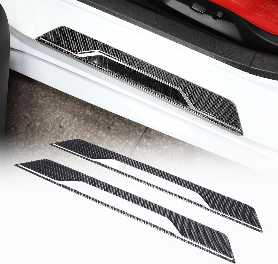 CHEAYAR Car Inner Door Sill Cover Scuff Plate Trim Sticker Compatible with Corvette C8 Stingray 2020-2023, Door Sill Guard Trim Sticker, Soft Carbon Fiber Interior Accessories (Black)