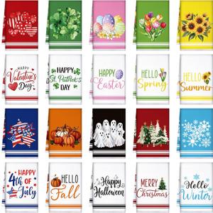 20 Pcs Holiday Kitchen Towels Seasonal Decorative Hand Towels Set Christmas Dish Cloths Winter Valentine's Day 16 x 24 Colorful Wash Cloths with Hanging Loop(Fresh)