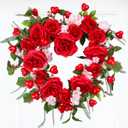 20 Inch Valentines Wreath with Red Roses Pink Hydrangea Heart Berries, Valentine Wreaths for Front Door Wall Window, Valentine's Day Decorations for Home Office Wedding Party Anniversary