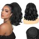 Ponytail Extension,16" Curly Drawstring Ponytail for Black Women Yaki Straight with Curly Ends Synthetic Hairpiece Hair Extension Pony Tails for Women(Black)