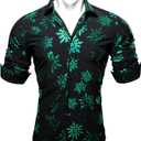Barry.Wang Mens Christmas Shirts Xmas Holiday Party Button Down Dress Shirts Long Sleeve Snowflake Tree Shirt Halloween (Black, M)