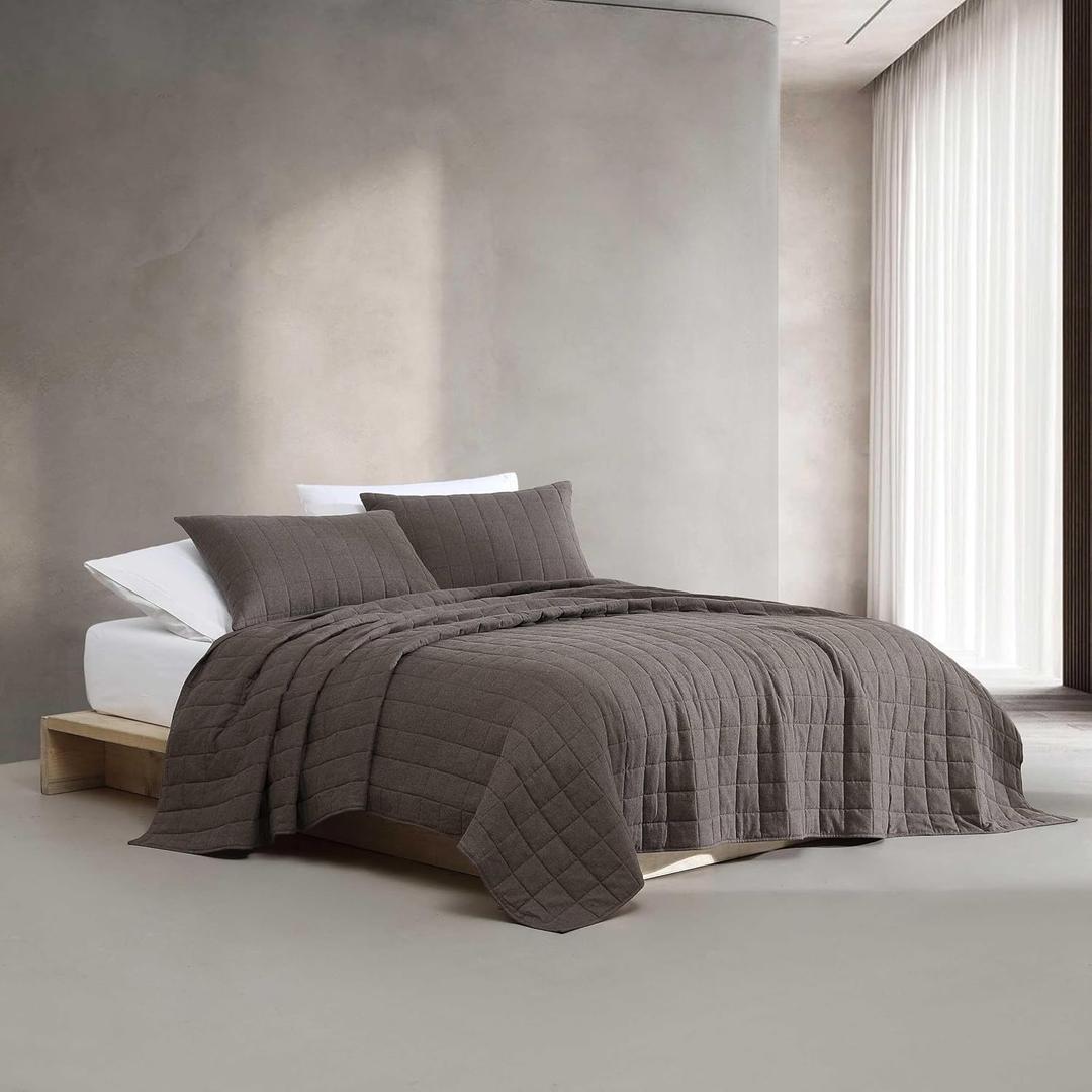 Calvin Klein - King Quilt, Melange Flannel Bedding, Super Soft and Cozy Home Decor (Melange Flannel Chocolate Brown, King)
