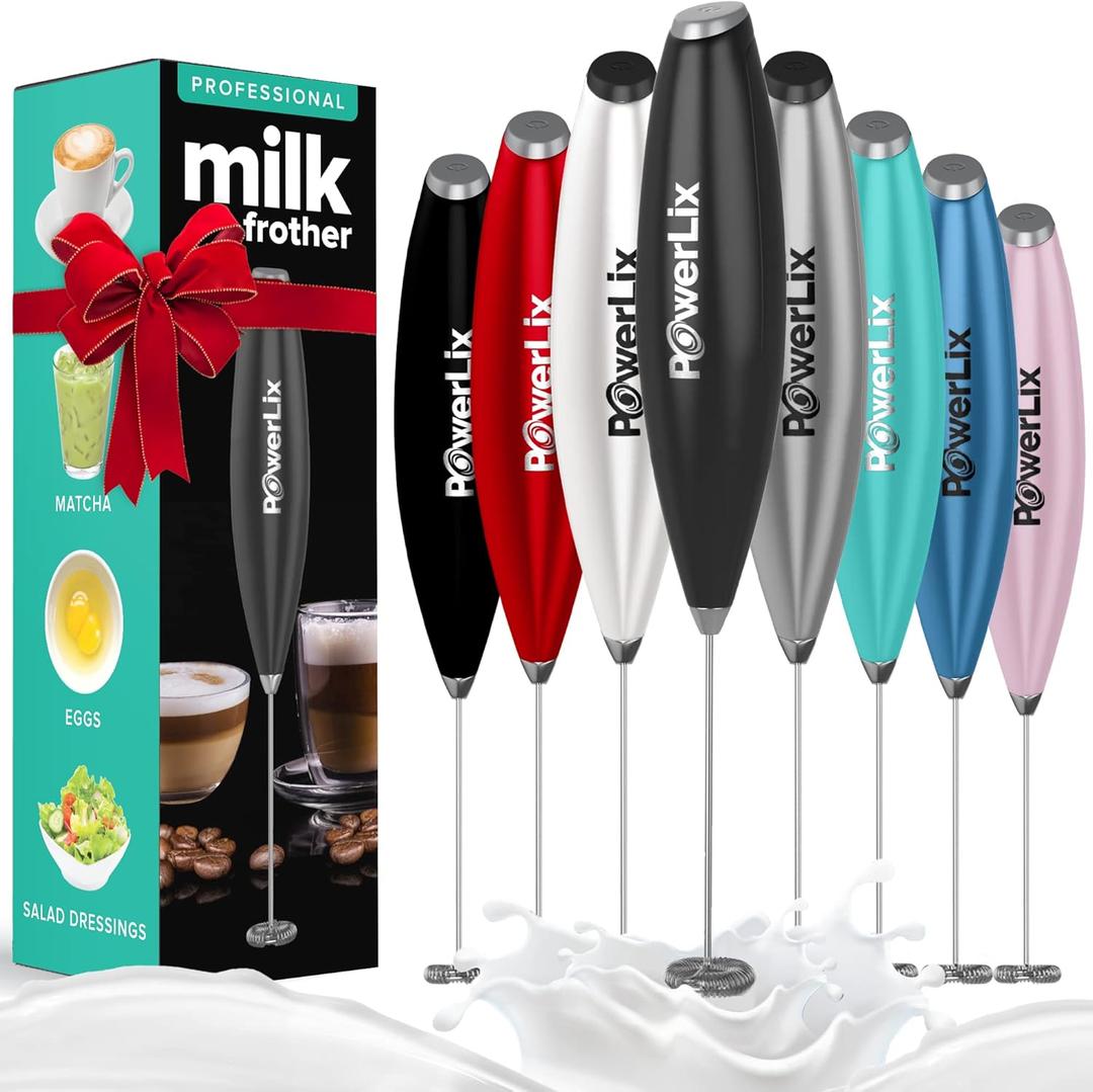 PowerLix Powerful Handheld Milk Frother With Stand Battery Operated Foam Maker Frother Wand For Coffee, Black