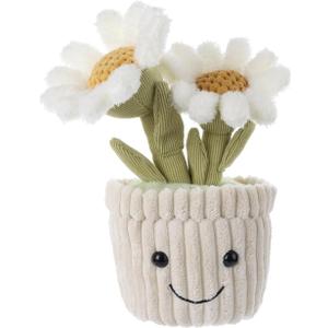 Apricot Lamb Soft Daisy Plant Plush Toy, Stuffed Green Pot, Kawaii Plushie for Kids 10 Inches