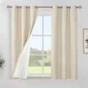 YoungsTex Natural Linen 100% Blackout Curtains 45 Inch Length, Short Thermal Insulated Black Out Drapes with Grommet Privacy Room Darkening for Bedroom Window, 2 Panels, 42 X 45 Inch