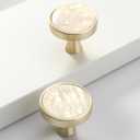 2 Pack Round Gold Knobs, 1.2" Brushed Gold Cabinet Knobs, Yellow Pearl Gold Drawer Knobs, 1 Hole Hardware Handles Decorative Furniture Knobs for Dresser Wardrobes