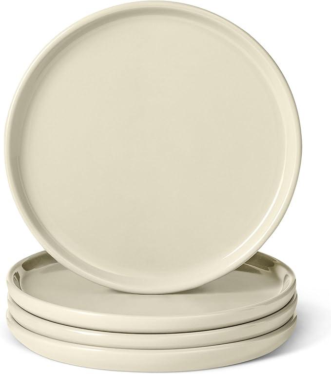 Amazon Basics Glazed Stoneware Appetizer Plates, Ceramic 4-Piece Set, Microwave and Dishwasher-Safe, 6.7 in., Ivory