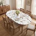Horaldaily Spring Fitted Tablecloth 68 x 48 Inch Oval, Spring Colorful Birds Branch Washable Table Cover Elastic Edged for Dinning, Picnic, Camping, Banquet, White