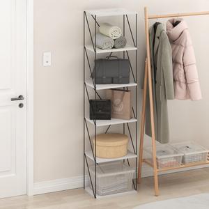 Furinno Rata 6-Tier Industrial Multipurpose Flat Base Shelf Display Rack with Metal Frame