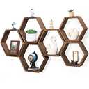 NOVIMANGO Hexagon Floating Shelves Set of 3 Honeycomb Shelves for Wall Wood Farmhouse Storage Home Decor Shelf Wall Mounted Wooden Hexagonal Shelves for Bedroom Living Room Nursery, Rustic Brown