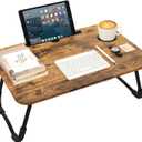 Lap Desk Foldable Laptop Table Portable Bed Tray Desk with Holders for Cup and Tablet Small Personal Lap Tables for Sofa Couch Floor Travel Beach Camping Dark Brown