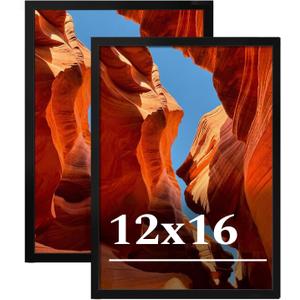 12x16 Picture Frame Set of 2, 12 x 16 Black Picture Frame with HD Plexiglas, 12 by 16 Poster Frame, Display Frame for Vertical or Horizontal, Presenting Spatial Aesthetics-Form & Light Series