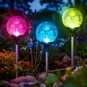GIGALUMI Solar Garden Lights Outdoor Decorative for Yard 3 Pack, Solar Globe Lights Outdoor Waterproof, Multi-Colored Changing Garden Globes Cracked Glass Ball with LED Lights GIGALUMI Solar Garden Lights Outdoor Decorative for Yard 3 Pack, Solar Globe Lights Outdoor Waterproof, Multi-Colored Changing Garden Globes Cracked Glass Ball with LED Lights