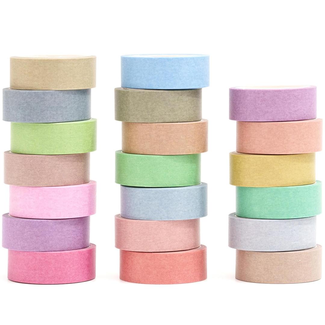 YUBBAEX 20 Rolls Solid Colors Washi Tape Set Pastel Colored Masking Rainbow Decorative Tapes, Designer's Selection (Macaron)