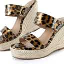 VARECOLA Women Slip On Espadrille Platform Wedge Sandals Slide Open Toe Clear High Heel Sandals (8, Leopard Print)
