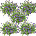 Grunyia 10 Bundles Artificial Fake Flowers, Faux Outdoor Plastic Plants UV Resistant Shrubs Outside Indoor Decorations (Blue-Eucalyptus)