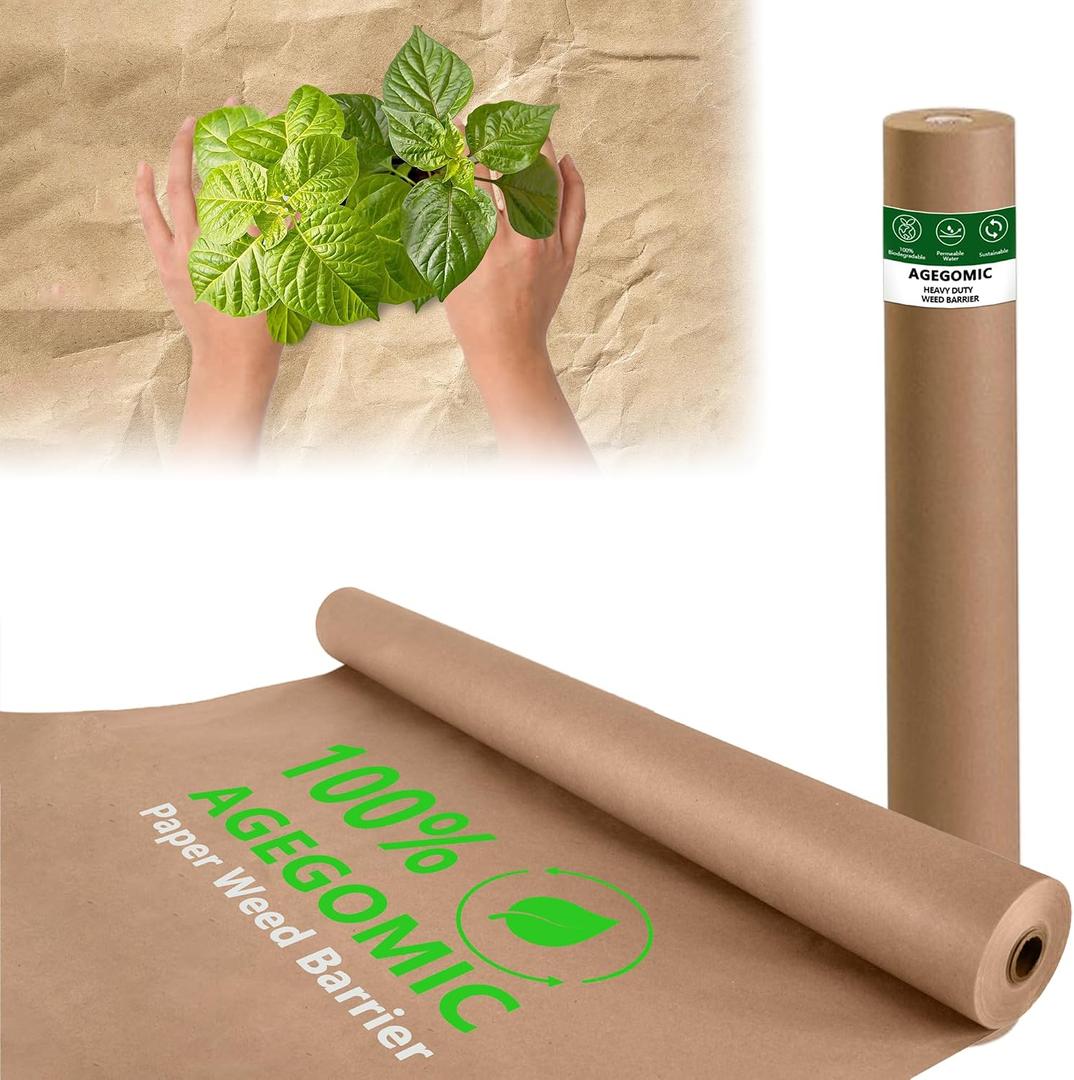 Biodegradable Weed Barrier, 3 x 50 Ft Heavy Duty Garden Paper Biodegradable Landscape Fabric Paper Garden Mulch Rolls Weed Barrier for Weeds, Paper Mulch Rolls Garden Paper for Outdoor Garden Lawn
